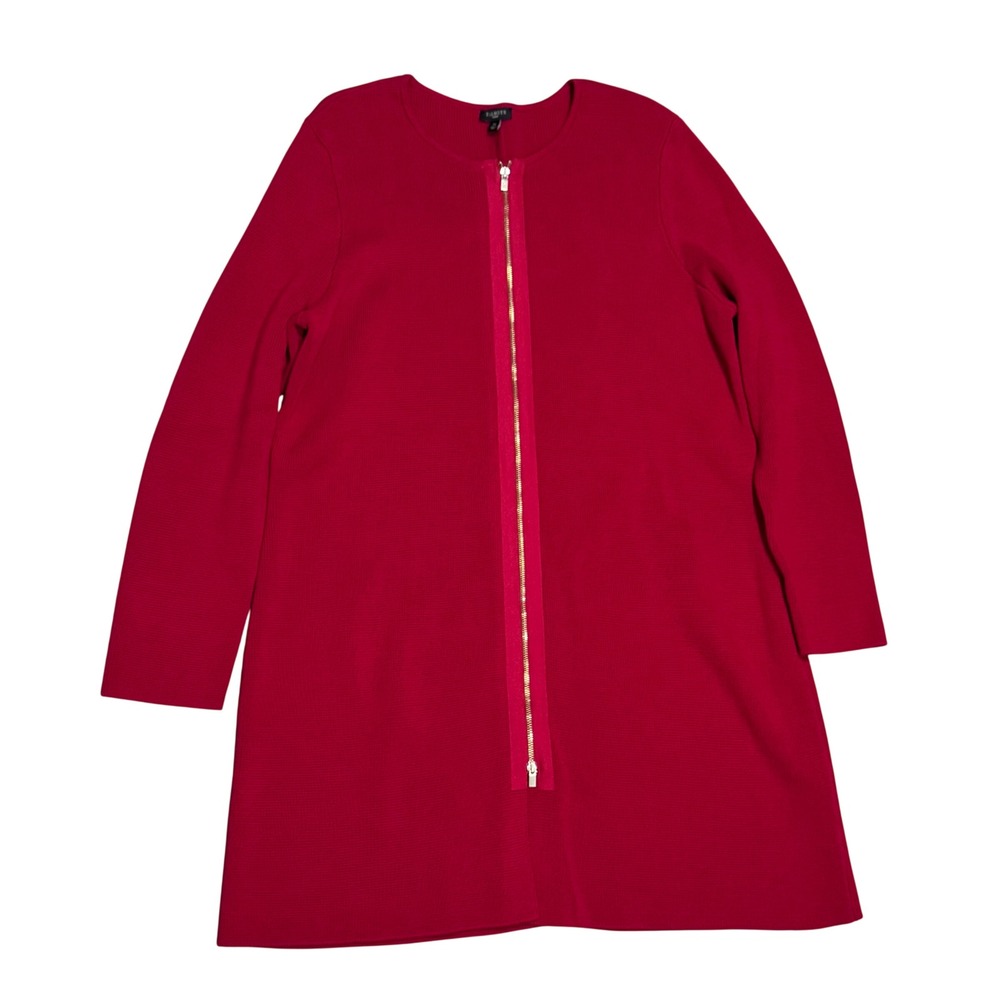 Talbots Cardigan Sweater Women 1X Red Good Zip Front Long Sleeve HEAVY Knit Flaw
